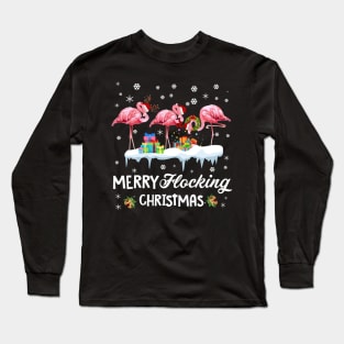 Merry Flocking Christmas Cute Flamingo Xmas Holiday Gift Long Sleeve T-Shirt
